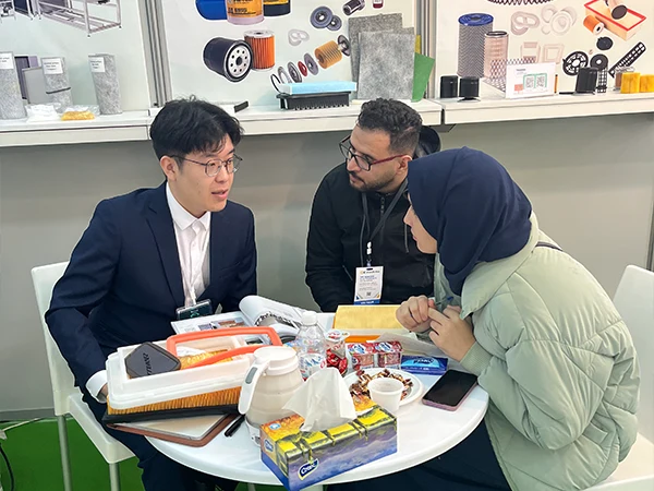 Salesperson explaining products to customers