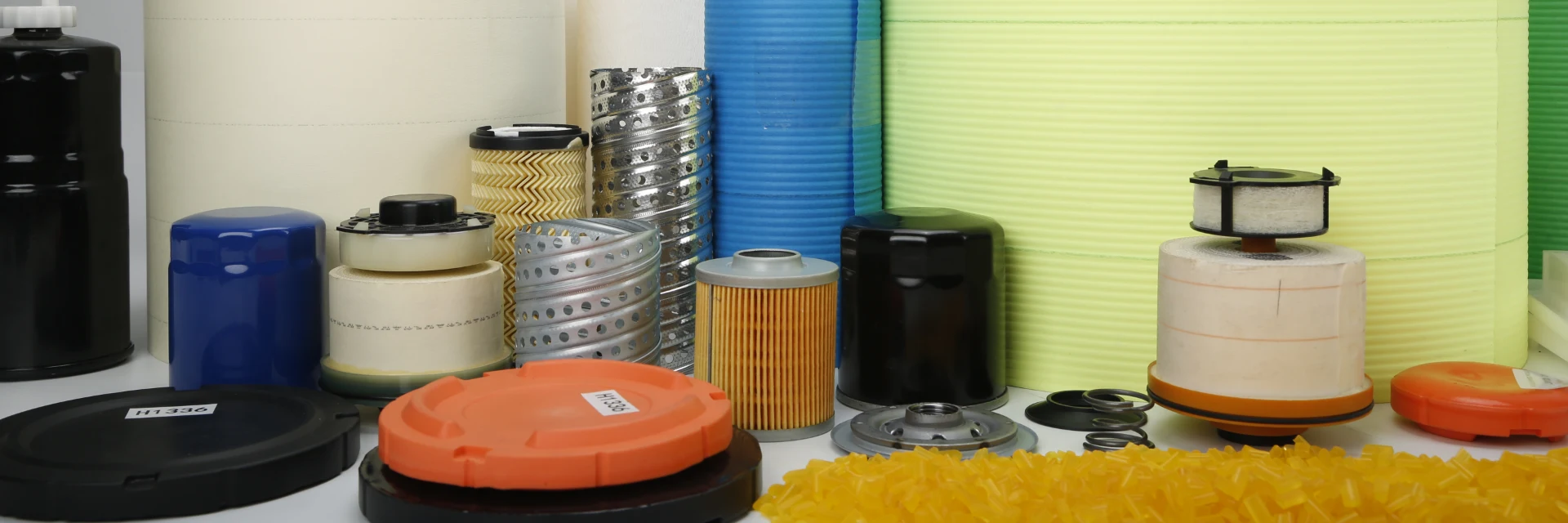 Neatly arranged various filter materials and accessories