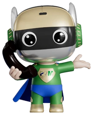 Our mascot heroman is holding a phone.