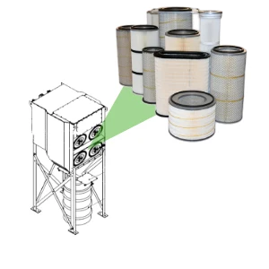 Dust collector filter cartridge on a gray background