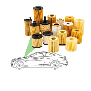 Eco-friendly oil filter and fuel filter on a gray background