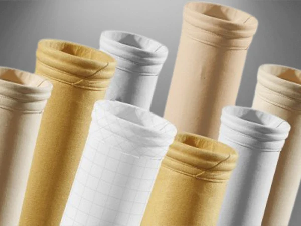 Various types of filter bags on a gray background