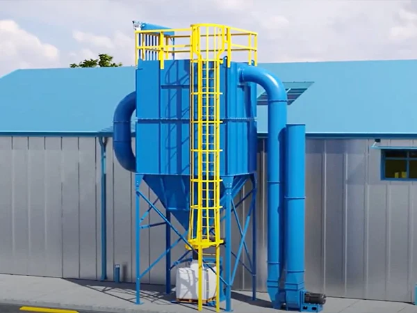 Blue bag type dust collector in a factory