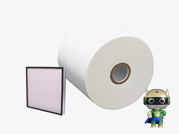 White medium efficiency glass fiber filter paper and a medium efficiency filter