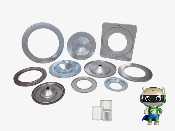 Various metal end caps on a white background