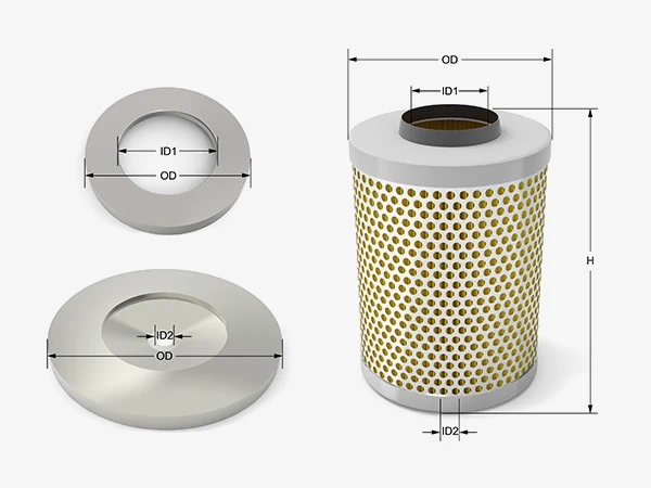 Size markings for inner and outer diameters and height of metal end cap