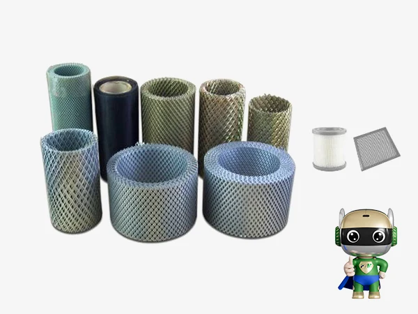 Automotive filter and metal mesh on a white background