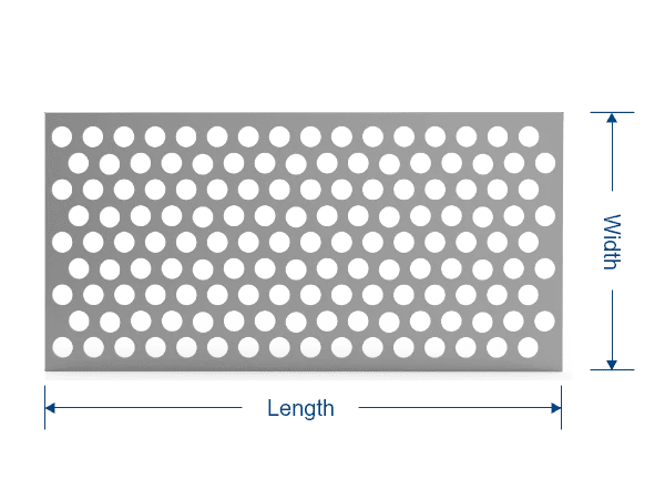 Perforated metal mesh length and width diagram