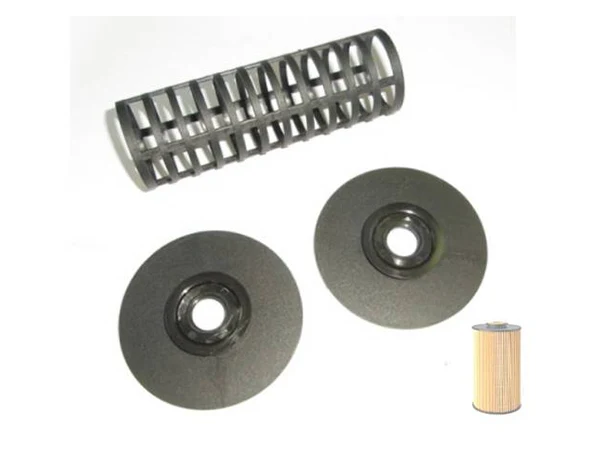 Plastic end cap and inner tube on a white background