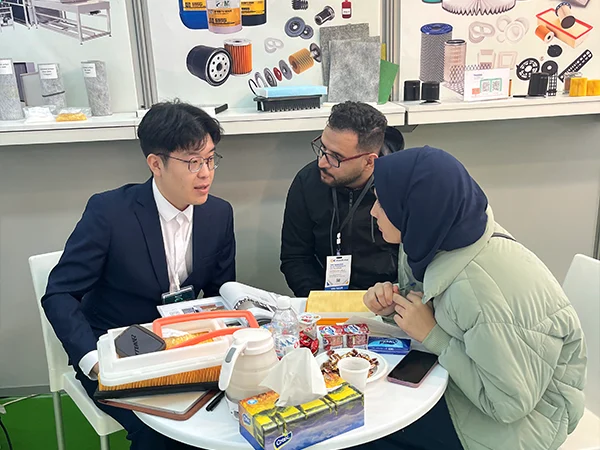 Our worker is introducing products to our clients.