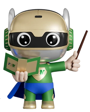 Our mascot heroman is holding a book and a baton.