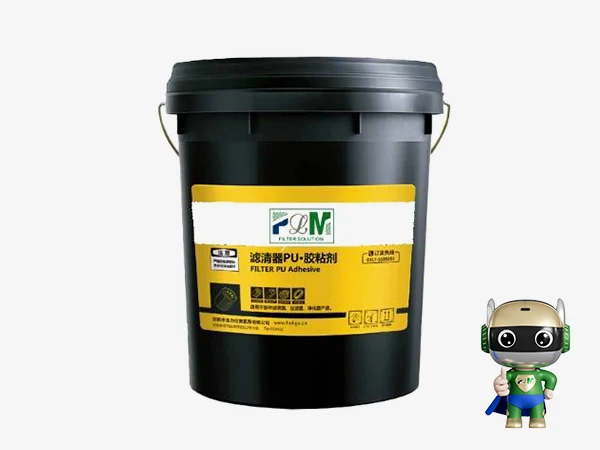 Two-component filter adhesive on a white background